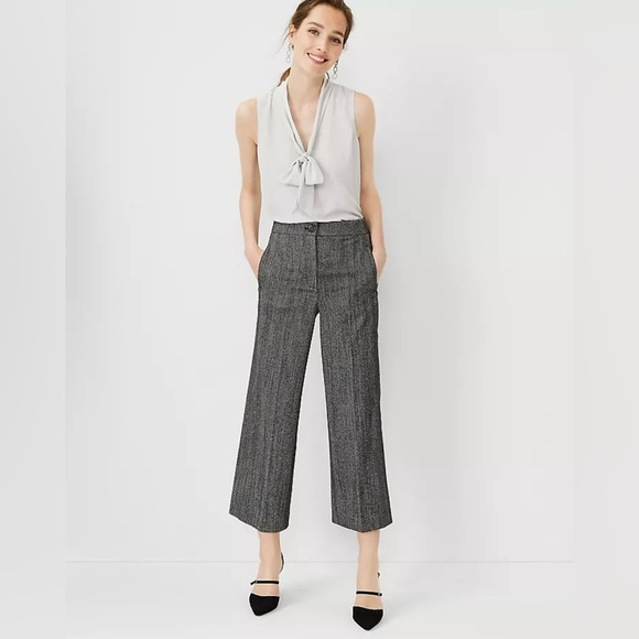Ann Taylor Women's High Waist Wide Leg Crop Pant Size 10 Herringbone - Picture 1 of 9